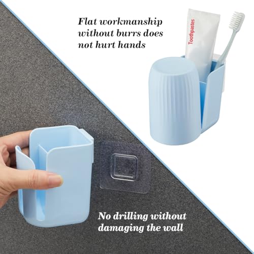 Toothbrush Holders for Bathrooms Toothbrush Holders Wall Mounted BPA-Free Tooth Brush Holder with Toothbrush Cup Drilling-Free (Blue) - color: Blue