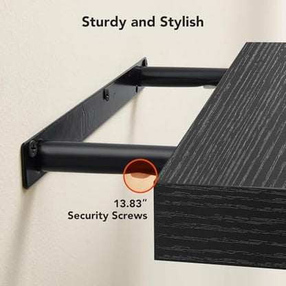 AMADA HOMEFURNISHING Floating Shelves Wall Mounted, 15 x 7 Inch Wall Shelves for Bathroom, Bedroom, Living Room, Black Shelves Set of 2 - color: Black, size: 15 inches