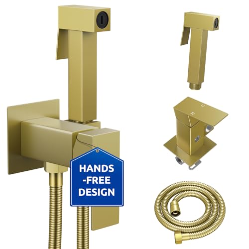 Arofa Built-in Hot and Cold Bidet Sprayer, Hands-Free Control, Brushed Gold | Wall-Mounted Design, Dual Control Modes, Leak-Free Hose, Feminine/Baby/Pet Wash, Cloth Clean & Rinse, Stainless Steel, Square - color: Gold, size: Built-in Hot & Cold Water Mode