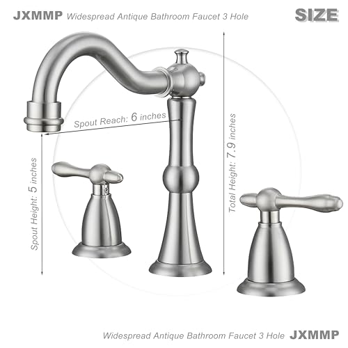 Brushed Nickel 3 Hole Bathroom Faucet, Widespread Antique Bathroom Sink Faucet with Pop Up Drain and cUPC Supply Hose, Modern 2 Handle Modern Brushed Sink Faucet Bathroom JXM3073BN - color: Brushed Nickel