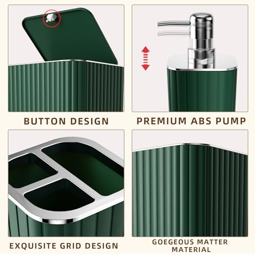 XLHOMO Bathroom Accessories Set - Gorgeous Green Bathroom Set, 10PC Green Bathroom Accessory Set, Bathroom Sets with Toilet Brush, Bathroom Trash Can - size: Bath Set, style: Dark Green&Silver