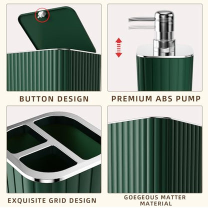 XLHOMO Bathroom Accessories Set - Gorgeous Green Bathroom Set, 10PC Green Bathroom Accessory Set, Bathroom Sets with Toilet Brush, Bathroom Trash Can - size: Bath Set, style: Dark Green&Silver