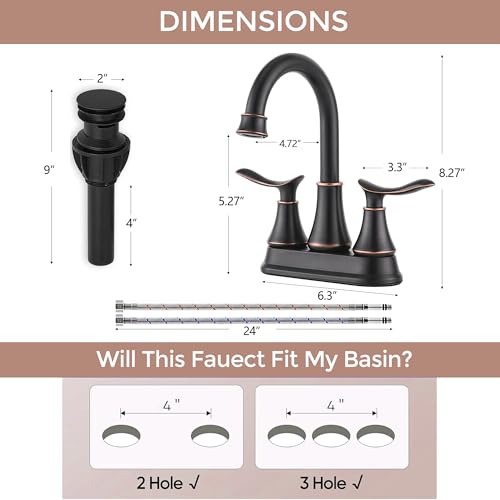 KINGO HOME Modern 2 Handle Oil Rubbed Bronze Bathroom Faucet, Bronze Bathroom Faucets RV Rubbed Bronze Bath Vanity Faucet for Sink 3 Hole with Water Supply Lines and Pop Up Drain - color: Oil Rubbed Bronze
