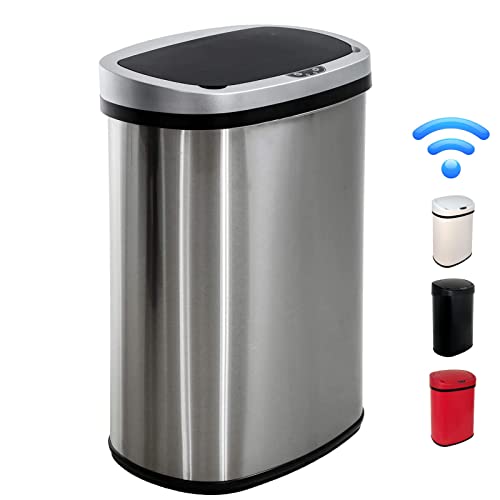 Kitchen Trash Can Brushed Stainless Steel Waste Bin 13 Gallon Automatic Garbage Can Touch Free High Capacity 50 Liter with lid for Bathroom Bedroom Home Office - color: Stainless Steel