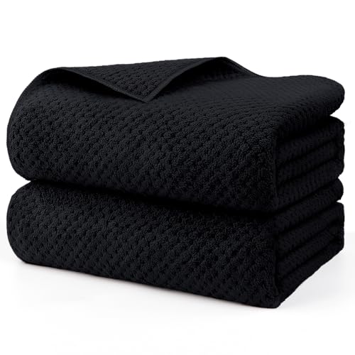 HOMEXCEL Bath Sheets 2PK, 35x70 in, Absorbent&Soft, Extra Large Bath Towel | Lightweight and Quick Drying Microfiber Towels for Bathroom, Yoga, SPA, Fitness, Black - color: Black, size: 35 x 70 Inch
