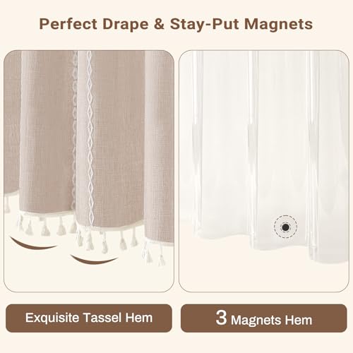 BTTN 3 in 1 Shower Curtain with Liner, 78 Inch Long Boho Linen Striped Cloth Shower Curtain Set with Hook, Farmhouse Bohemian Country Waterproof Fabric Shower Curtain for Bathroom, Tan/Taupe, 72x78 - color: Taupe With Liner, size: 72"W x 78"L (Pack of 1)