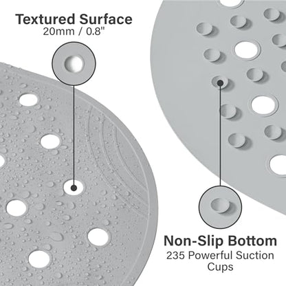 Rubber Bathtub Mat Shower Mat Non-Slip, 39x16 Inch, Bath Tub Floor Mat with Suction Cups and Drainage Holes, Grey - color: Grey, size: 39" x 16" (Oval)