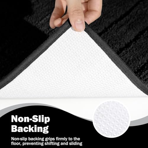 Black Bathroom Runner Rugs, Non-Slip Extra Long Bath Mat | Extra Long Bath Rug, Machine Washable Large Bath Mats for Tub and Shower, Plush Shaggy Runner, 24x60" - color: Black, size: 2' x 5' (Rectangular)