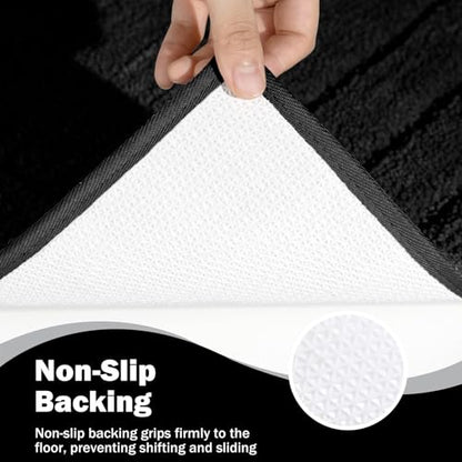 Black Bathroom Runner Rugs, Non-Slip Extra Long Bath Mat | Extra Long Bath Rug, Machine Washable Large Bath Mats for Tub and Shower, Plush Shaggy Runner, 24x60" - color: Black, size: 2' x 5' (Rectangular)