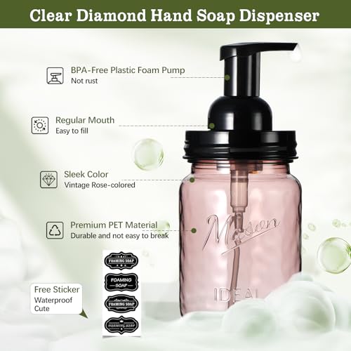 Amolliar Plastic Foaming Soap Dispenser with Pump Lid, 16Oz Refillable Foam Hand Soap Dispenser Set, Clear Dish Soap Bottles with Waterproof Lable for Farmhouse Kitchen Bathroom (4 Pack, Black)