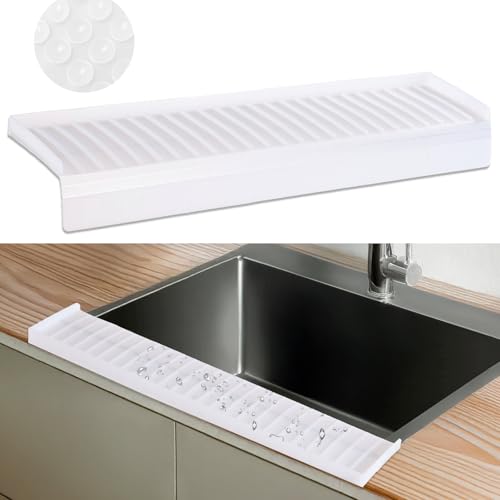 Sink Edge Protector with Suction Cup 14“ 20” 30", Silicone Sink Splash Guard for Kitchen & Bathroom, Protect Countertop from Scratches, Stains, for Stainless Steel Granite Quartz-Clear - color: Clear, size: 4in x 20in