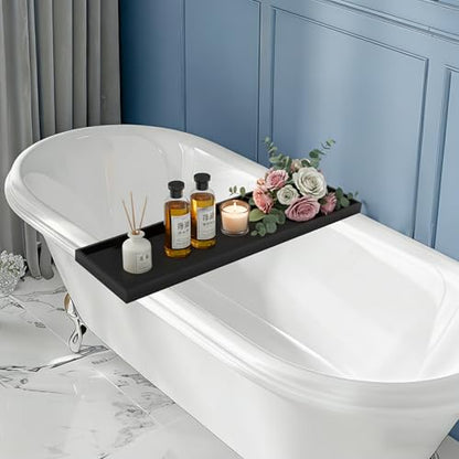 Acrylic Bathtub Tray, 29.9x7.9 Inch Bath Tray with 66lbs Capacity, 8mm Thick Spa Tub Shelf for Wine Book Tablet, Clear/Clear Black/Pure Black (Pure Black) - color: Pure Black