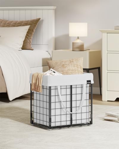 SONGMICS Laundry Hamper, 11 Gal. (50L) Laundry Basket, Collapsible Clothes Hamper, Removable and Washable Liner, Metal Wire Frame, for Bedroom Bathroom, Cream White ULCB150W01 - color: Cream White, size: 50 L