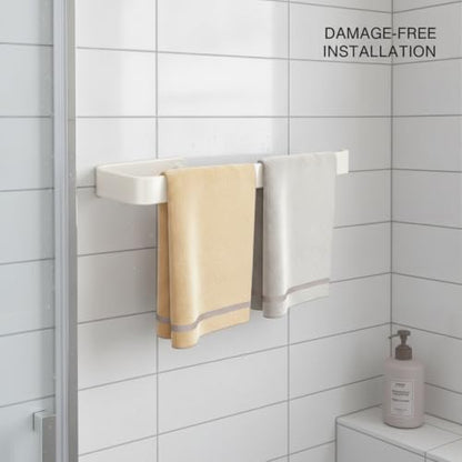Towel Bar, 13.8-Inch Adhesive Metal Bathroom Rack with No-Drill Mount for Smooth Walls, Hole-Free Installation (1 Piece) - color: White