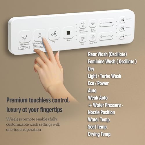 WLJBIDET Toilet Seat Bidet with Warm Water and Drying, O80KL - Elongated | Remote Control, Multiple Cleaning Modes, Adjustable Temperature, Soft Close Lid, LED Display, Nightlight