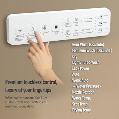 WLJBIDET Toilet Seat Bidet with Warm Water and Drying, O80KL - Elongated | Remote Control, Multiple Cleaning Modes, Adjustable Temperature, Soft Close Lid, LED Display, Nightlight