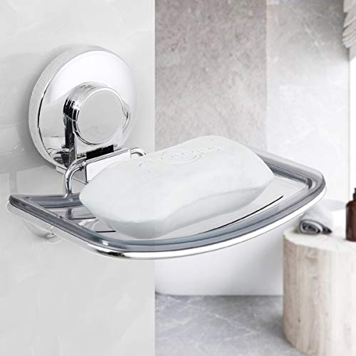 Chrome Suction Cup Soap Dish Holder for Shower Wall Drill-Free Rustproof Waterproof Wall Mount Strong Suction Removable Bar Soap Sponge Holder for Bathroom Bathtub Kitchen - style: 1 tier Chrome