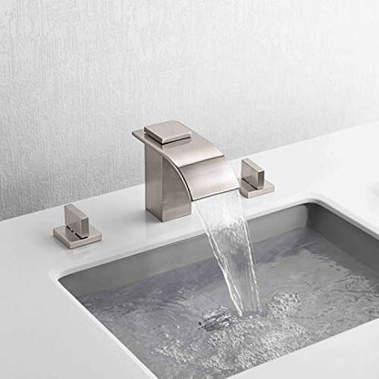 Waterfall Widespread Bathroom Faucet Brushed Nickel, 3 Hole 8 Inch Vanity Faucet sumerain - color: Brushed Nickel