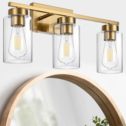 3-Light Bathroom Vanity Light, Modern Brushed Gold Wall Lights with Clear Glass Shades, Bathroom Wall Sconce Lamp for Mirror Living Room Bedroom Hallway - color: 3 Light Gold-Small