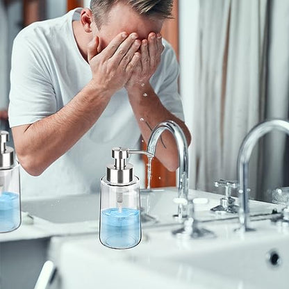 Thick Glass Soap Dispenser with Rust Proof Stainless Steel Pump, Clear Foam Soap Dispenser with Wide Opening for Kitchen and Bathroom（15 Oz） - color: 1 Pcs