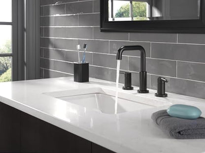 Delta Nicoli Matte Black Bathroom Faucet 3 Hole, 8 Inch Widespread Bathroom Sink Faucet for Vanity, Push-Pop Drain Assembly, Matte Black 35849LF-BL - color: Matte Black