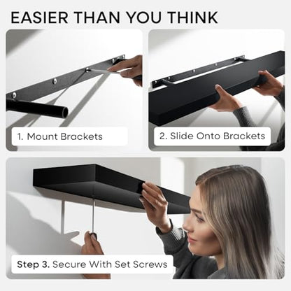 Black Floating Shelves 30 inches Long, High End Solid Real Wood 30 inch Floating Shelf for Wall Mounted, Black Wooden 30in Floating Shelves, Heavy Duty Bracket, 30 X 6.5 X 1.75 in, Set of 2 - color: Modern Black - Rich Neutral Satin, size: 30 inch