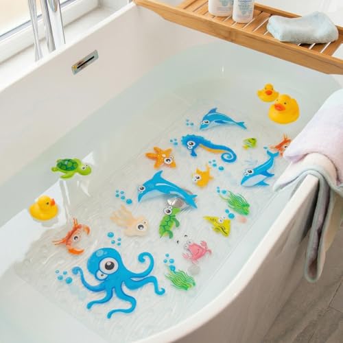 Cute Cartoon Non-Slip Bath Mat for Tub - Anti-Slip Kids Bathtub Mat, Slip-Resistant Shower Mat for Bathroom Safety, 35 X 15.3 Inch, Easy to Clean (Blue Ocean) - color: Blue Ocean