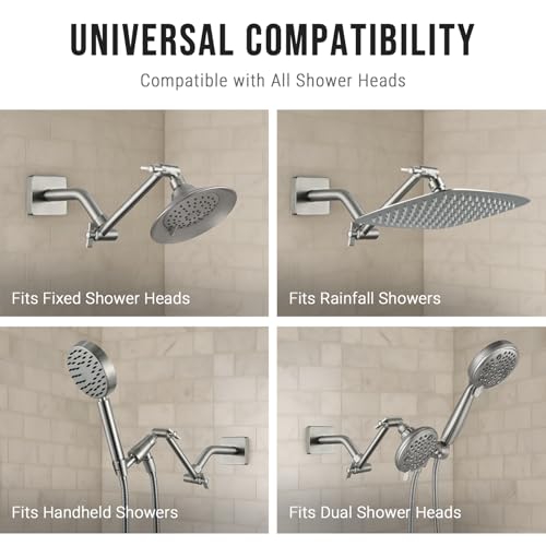G-Promise 6 Inch Shower Extender with 6 Inch Arm and Flange(Brushed Nickel) | Solid Brass Construction, Height and Angle Adjustable, Standard Connection Thread, All Installation Tools Included - color: Brushed Nickel, style: 6 Inch