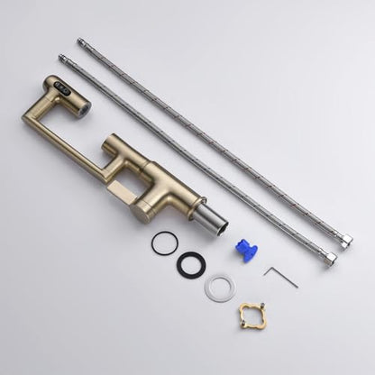Rotatable Bathroom Faucet with Temperature Display in Fahrenheit (Batteries-Free), 3 Water Outlet Modes, Brushed Gold - color: Gold