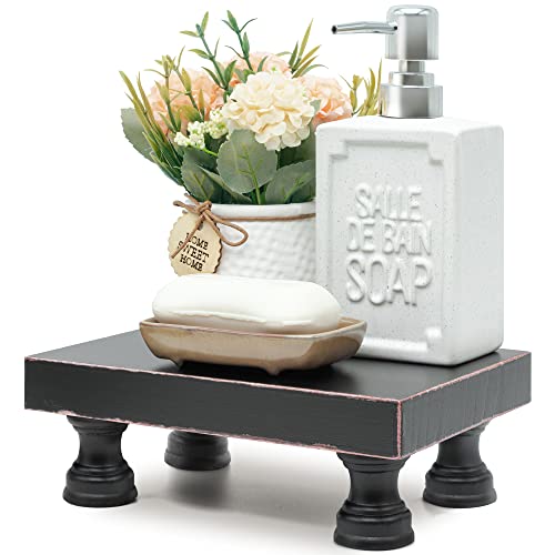 EOSAHR Wood Riser & Display Stand for Kitchen Counter, Black | 8.5" Pedestal Stand for Kitchen Decor, Soap Holder, Non-Slip Design, Kitchen Counter Accent, Modern Home Decor - color: Black - Paulownia Wood