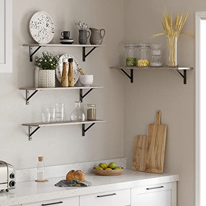 Long Wall Shelves, 31.5" Wall Mounted Shelves with Metal Brackets | Floating Book Shelf, Set of 2, Easy Assembly, Max Load 22lbs, Wood Wall Storage Ledges, Living Room/Bathroom/Bedroom, Greige - color: Greige, size: 31.5 Inch