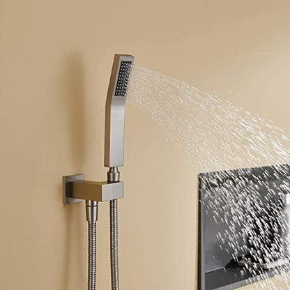 Rain Shower System 12 Inches Shower Combo Set Brushed Nickel Wall Mount Faucet Bathroom Faucets with Rainfall Shower Head and Hand Shower