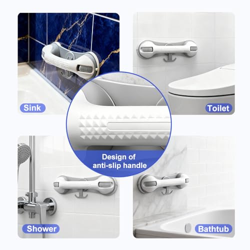 Grab Bars for Shower Seniors Elderly Heavy Duty Safety Grip No Drill (Gray) | Suction Grab Bars for Shower,Removable Handrails,Handicap Bath Grip,Bathroom Safety Grips,No Slipping,2 Pack