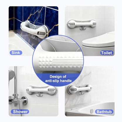 Grab Bars for Shower Seniors Elderly Heavy Duty Safety Grip No Drill (Gray) | Suction Grab Bars for Shower,Removable Handrails,Handicap Bath Grip,Bathroom Safety Grips,No Slipping,2 Pack