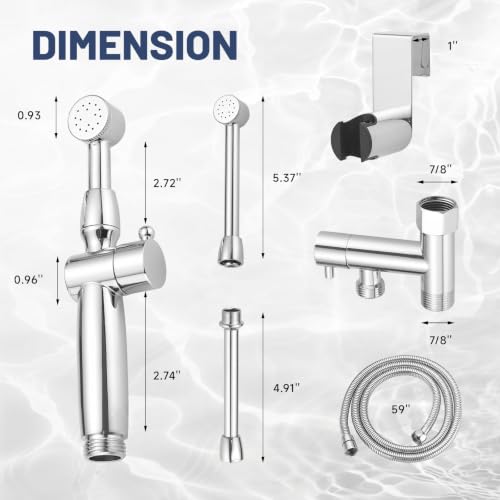Chrome Handheld Bidet Sprayer Attachment for Toilet, Brass | Adjustable Length Spray Heads, with Bidet Hose, Cloth Diaper Sprayer Bidets for Attachment Toilet, Wall or Toilet Mount