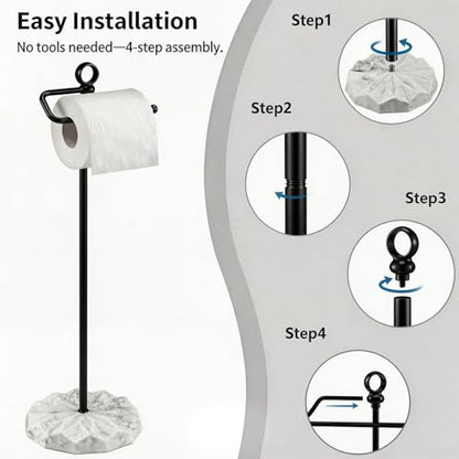 ROLABAM Toilet Paper Holder Stand with Extra Heavy Resin Base, Matte Black Free Standing Tissue Holder, No Tipping Design Fits Mega Rolls, Rustproof Metal Stand for Modern Bathroom - color: 012-matte Black