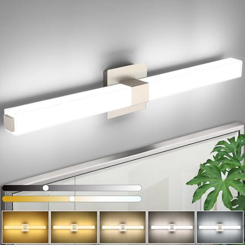 32 Inch Brushed Nickel 5CCT LED Vanity Light - Selectable Color Temperature Modern Bathroom Vanity Light Fixtures IP44 - color: Upgraded - Brushed Nickel - 5CCT Dimmable, size: 32 inch
