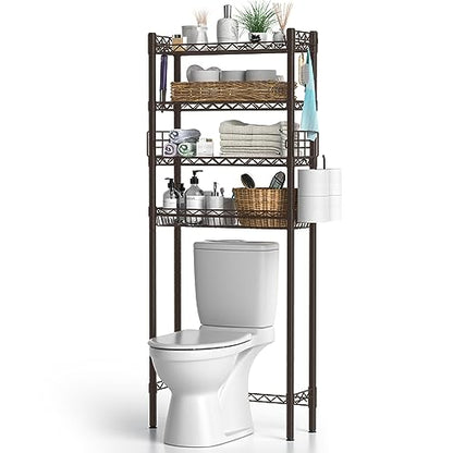 Hodonas Over Toilet Storage Shelf, Espresso, 26.97" x 9.84" x 67.32" | Sturdy Carbon Steel, 4 Tiers, Adjustable, Freestanding, Stable, Easy to Assemble, Over the Toilet for Storage in Bathroom - color: Espresso-4 Tier