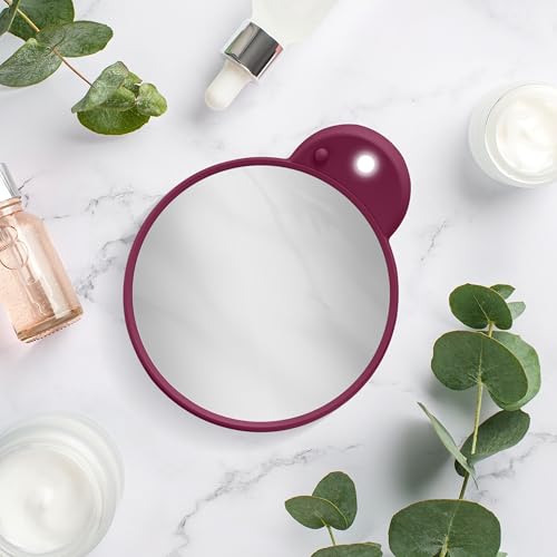 Compact Lighted Mirror with 10x Magnification & Retractable Suction Cups by Zadro - color: Magenta