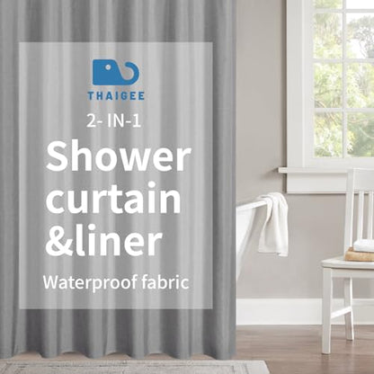 Waterproof Fabric Shower Curtain,No Liner Needed,72x72,Grey | 2-in-1 Design,Linen Textured,100% Waterproof TPU-Laminated Backing,Magnetic Weighted,Machine Washable,For Bathroom,Hotel - color: Grey, size: 72"W x 72"L (Pack of 1)