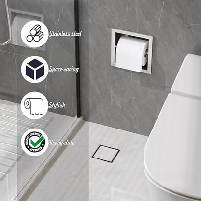 Neodrain Brushed 304 Stainless Steel Recessed in Wall Toilet Paper Holder | Rustproof,Durable construction, Space-saving, Built-in Wall toilet paper Holder for Bathroom & RV - color: Brushed, size: 6X6In