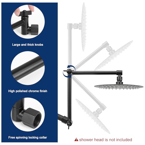 NearMoon Adjustable Shower Arm, Extension Arm Universal Connection, Rise or Lower Shower Head, Adjust Height/Angle to Upgrade Shower Experience, Anti-Leak, 16 Inch (Matte Black)