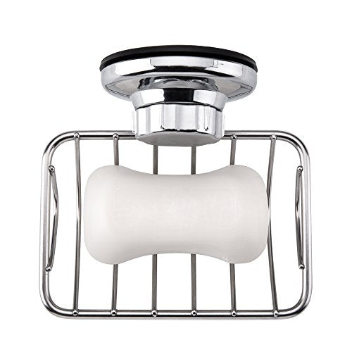 Super Powerful Vacuum Suction Cup Soap Dish, Updated Strong Rustproof Stainless Steel Shower Caddy Soap Saver Sponge Holder for Bathroom & Kitchen Sink - color: Chrome