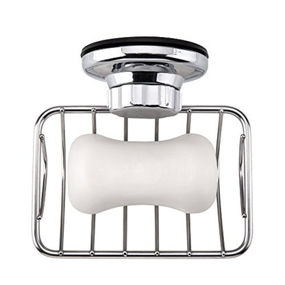 Super Powerful Vacuum Suction Cup Soap Dish, Updated Strong Rustproof Stainless Steel Shower Caddy Soap Saver Sponge Holder for Bathroom & Kitchen Sink - color: Chrome
