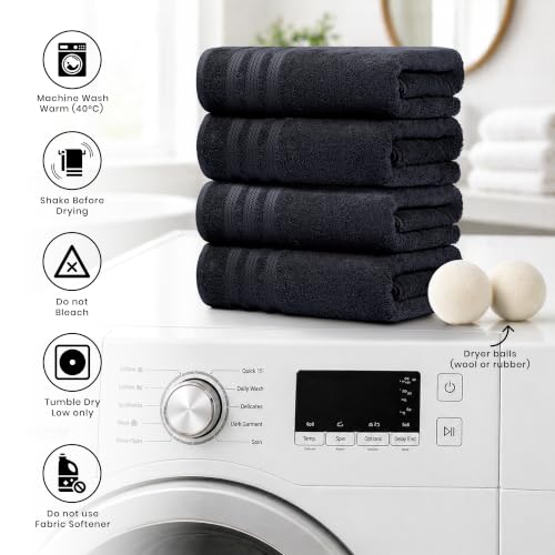 Bath Towels Set of 4 Extra Large Towels Set, 30x60 in, 100% Uzbek Cotton 600 GSM, Oeko-TEX, Larger & Lighter Weight, Quicker to Dry, Super Soft and Absorbent, Perfect for Bathroom – Black - color: Black