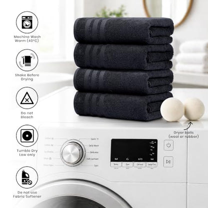 Bath Towels Set of 4 Extra Large Towels Set, 30x60 in, 100% Uzbek Cotton 600 GSM, Oeko-TEX, Larger & Lighter Weight, Quicker to Dry, Super Soft and Absorbent, Perfect for Bathroom – Black - color: Black