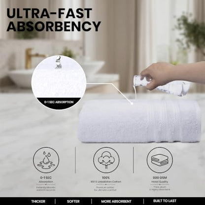 Bath Towels Set of 4 Extra Large Towels Set, 30x60 in, 100% Uzbek Cotton 600 GSM, Oeko-TEX, Larger & Lighter Weight, Quicker to Dry, Super Soft and Absorbent, Perfect for Bathroom – White - color: White