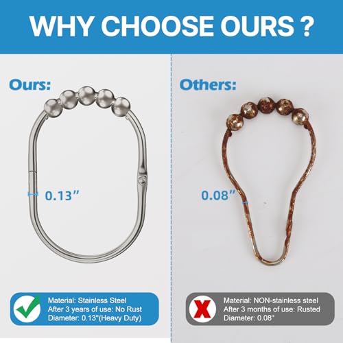 MENGJINGO 12PCS Wide Shower Curtain Hooks Rings, Rust Proof Stainless Steel | Heavy Duty Shower Hooks Rings for Bathroom Shower Rods Curtains Liners, Easy Glide Rollers, Set of 12, Matte Nickel - color: Matte Nickel