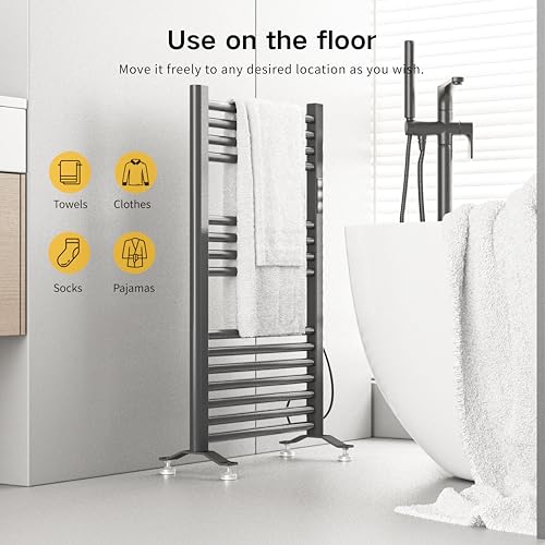Sole&caldo Grey Carbon Steel Towel Warmer Rack with 15 Heating Strips and LED Temperature Timer Control, Freestanding or Wall Mounted Electric Towel Heater Rack