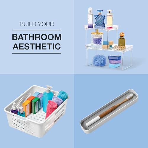 madesmart Drying Stone Toothbrush Tray, White | diatomite, fast drying surface, non slip feet, toothpaste floss, dental items, bathroom counter, woman owned - color: White